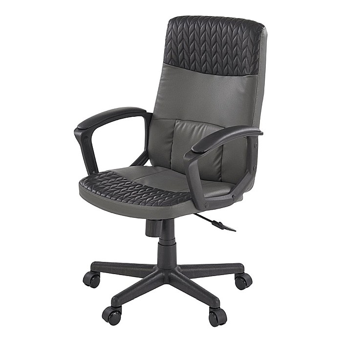 Scaun birou HM Bjorn, piele ecologica, mecanism balans, suport lombar, cotiere tapitate, 90 kg, gri/negru [1]
