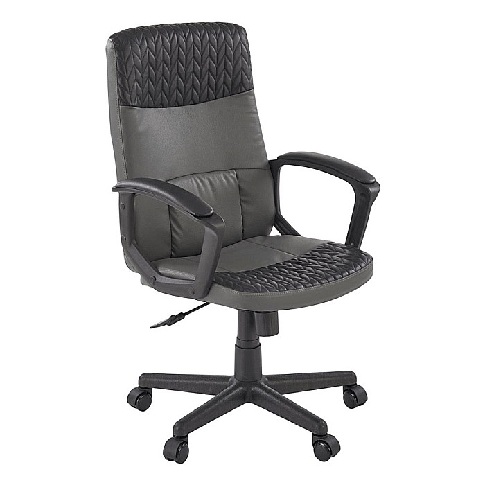 Scaun birou HM Bjorn, piele ecologica, mecanism balans, suport lombar, cotiere tapitate, 90 kg, gri/negru [2]