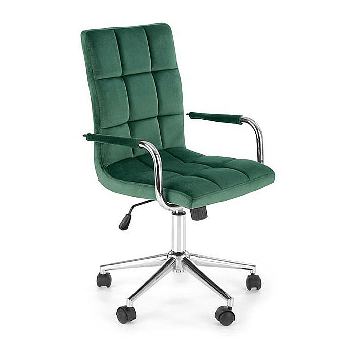 Scaun birou HM Gonzo 4, stofa tip catifea, mecanism de balans, cu brate tapitate, cadru cromat, rotatie 360°, 90 kg, verde [1]