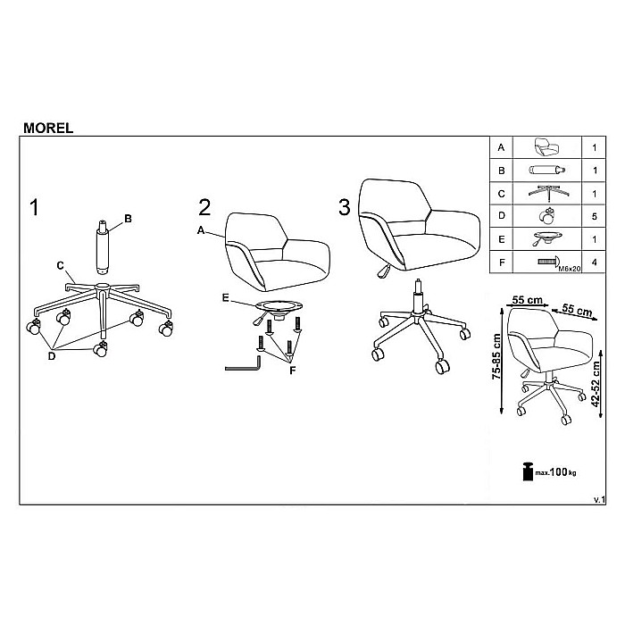 Scaun birou HM Morel, cadru cromat, tapiterie stofa, rotativ, mecanism de balans, 100 kg, gri [2]