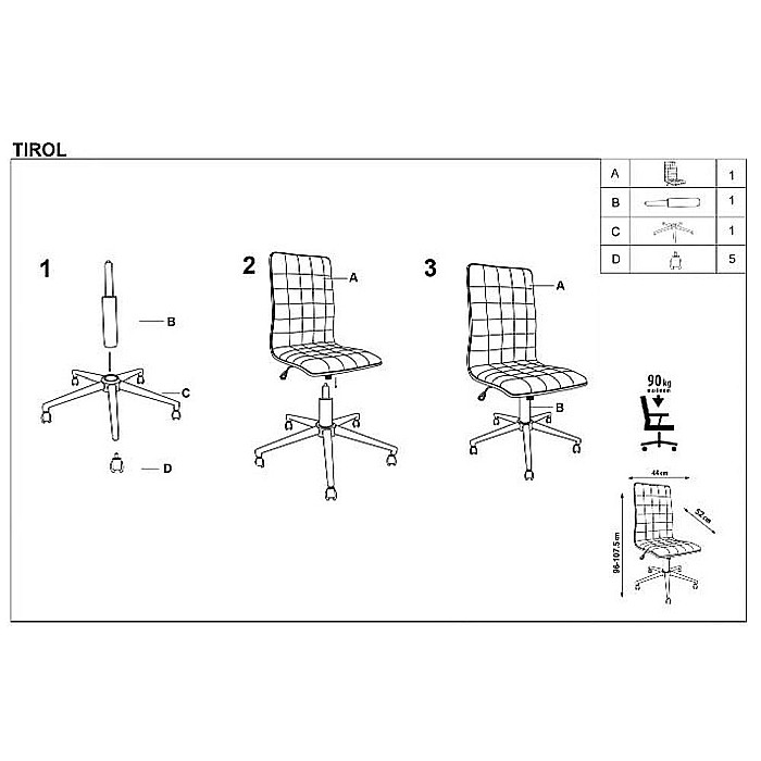 Scaun birou HM Tirol, Ergonomic, Piele ecologica, Cadru cromat, Inaltime ajustabila, 90 kg, 107x44x41 cm, Alb [5]