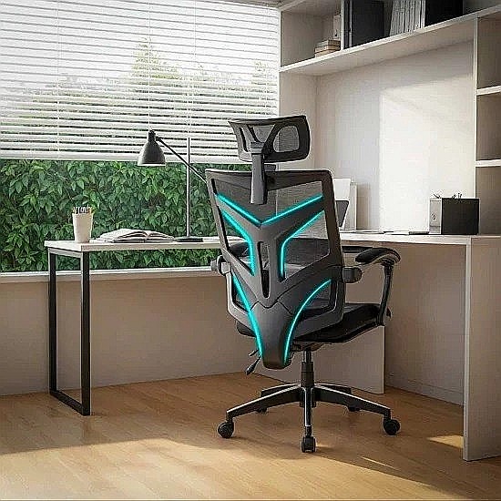 Scaun birou mesh OFF434, ergonomic, rabatabil, cu tetiera, respirabil,100 kg [10]