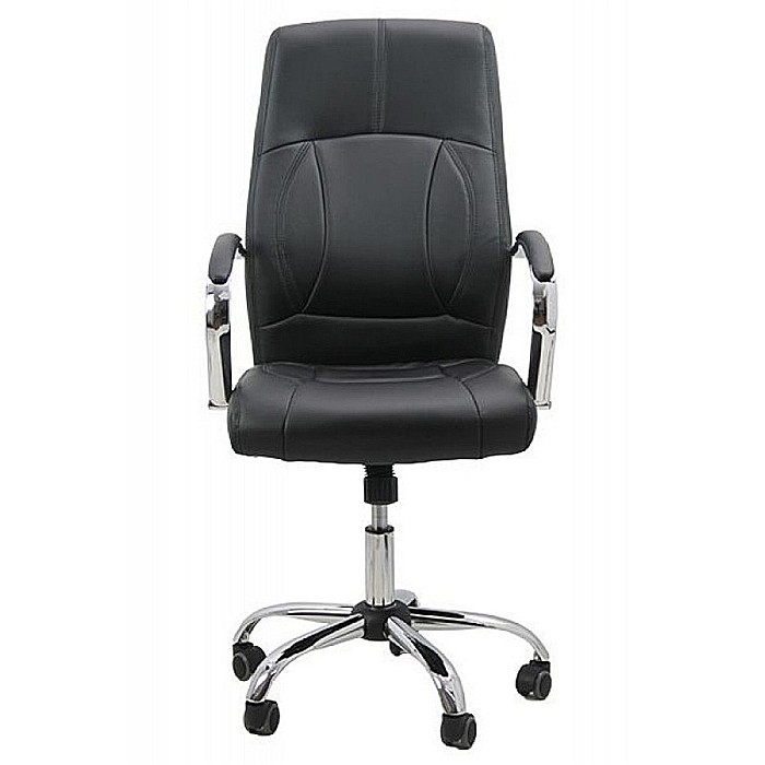 Scaun birou OFF 331, mecanism inclinare, piele ecologica, baza cromata, 110 kg, negru [2]