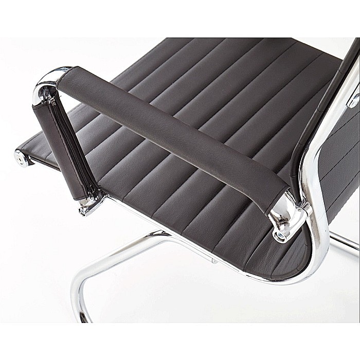 Scaun conferinta HM Prestige Skid, Piele ecologica, Cadru cromat, Suport lombar, 136 kg, 88x61x55 cm, Negru [5]