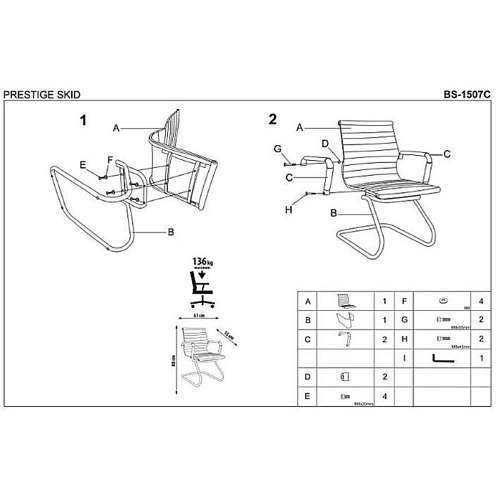 Scaun conferinta HM Prestige Skid, Piele ecologica, Cadru cromat, Suport lombar, 136 kg, 88x61x55 cm, Negru [7]