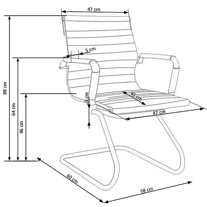 Scaun conferinta HM Prestige Skid, Piele ecologica, Cadru cromat, Suport lombar, 136 kg, 88x61x55 cm, Negru [8]