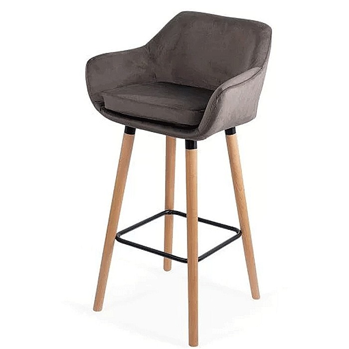 Scaun de bar ABS 1271, cu spatar, catifea, suport picioare, cadru lemn, fix, 110 kg [4]