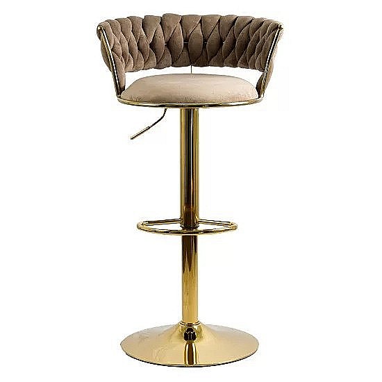 Scaun de bar ABS118, catifea, suport picioare, metal cromat auriu, rotatie 360 grade, 100 kg [4]