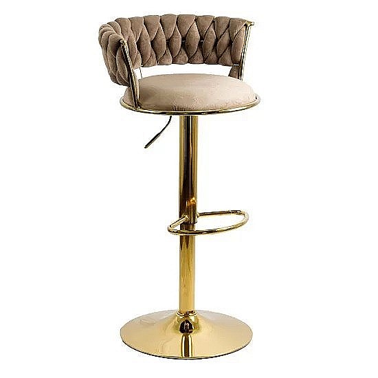 Scaun de bar ABS118, catifea, suport picioare, metal cromat auriu, rotatie 360 grade, 100 kg [1]