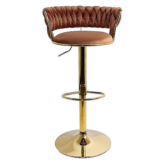 Scaun de bar ABS118, catifea, suport picioare, metal cromat auriu, rotatie 360 grade, 100 kg [3]