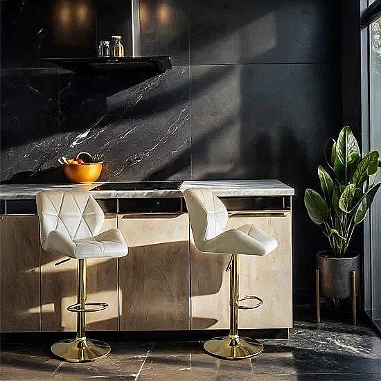 Scaun de bar ABS148, catifea, suport picioare, metal cromat auriu, inaltime reglabila, 100 kg [4]