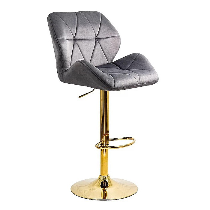 Scaun de bar ABS148, catifea, suport picioare, metal cromat auriu, inaltime reglabila, 100 kg [2]