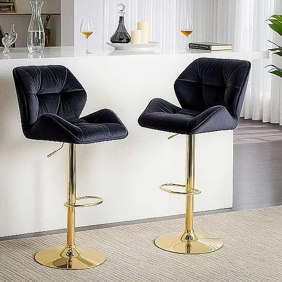 Scaun de bar ABS148, catifea, suport picioare, metal cromat auriu, inaltime reglabila, 100 kg [5]