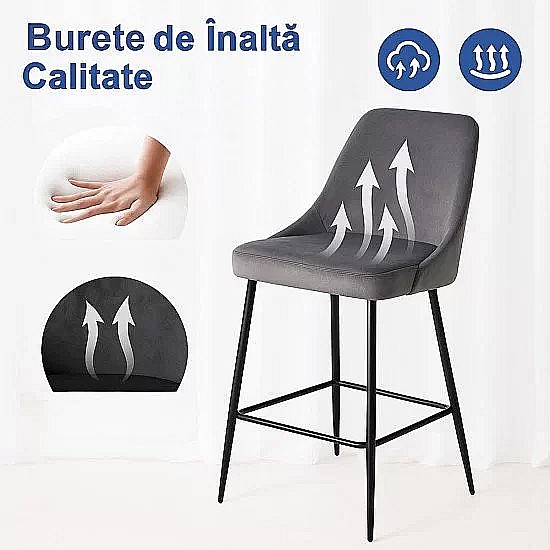 Scaun de bar fix, metalic, ABS143, cu tapiterie catifea, inalt, robust, 110 kg [5]