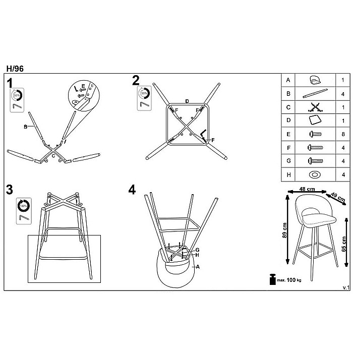 Scaun de bar H96 velvet Bej [8]