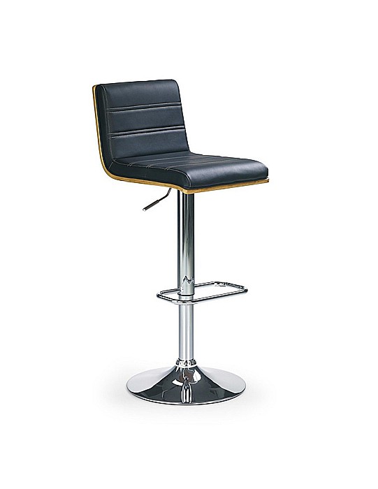 Scaun de bar HM H31, Piele ecologica, Baza cromata, Inaltime ajustabila, Rotativ, Suport picioare, 90 kg, Negru [1]