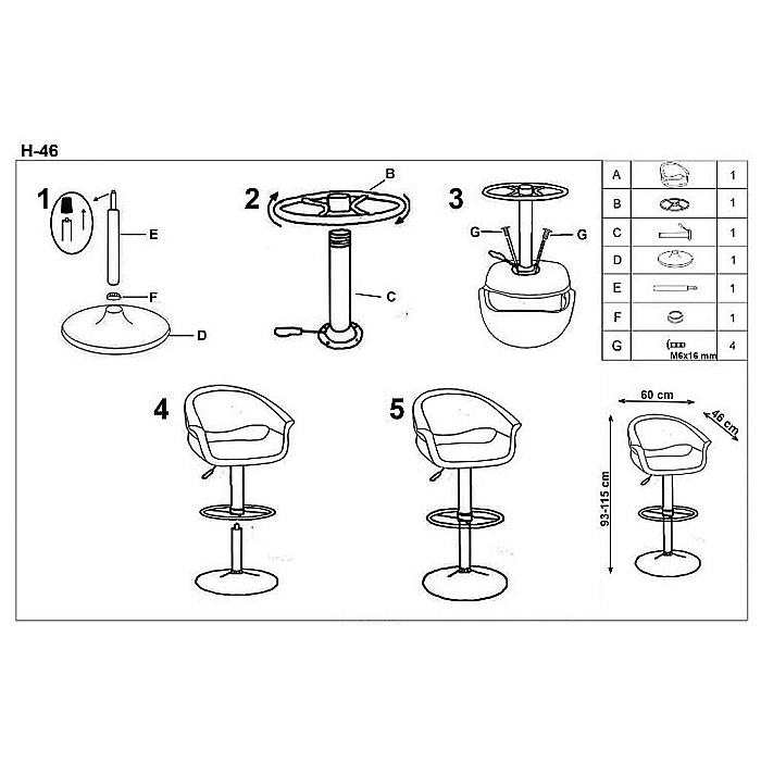 Scaun de bar HM H46, Piele ecologica, Rotativ, Inaltime ajustabila, Cu spatar, Inaltime ajustabila, 90 kg, 115x60x46 cm, Alb/Negru [4]