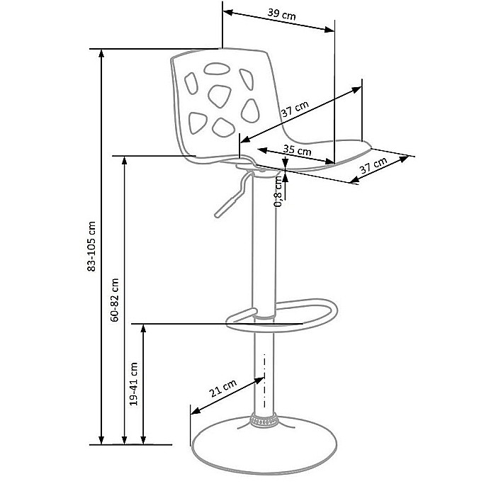Scaun de bar, HM H48, Cadru cromat, Polipropilena, Inaltime ajustabila, Rotativ, 90kg, 105x38x41cm, Negru [3]