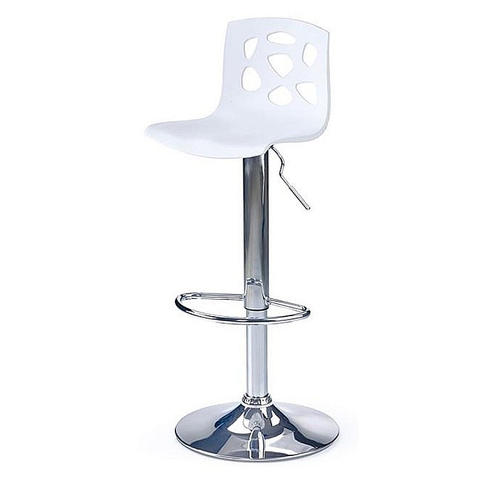 Scaun de bar HM H48, Polipropilena, Cadru Metalic, Suport picioare, Rotativ, 90 kg, alb [2]