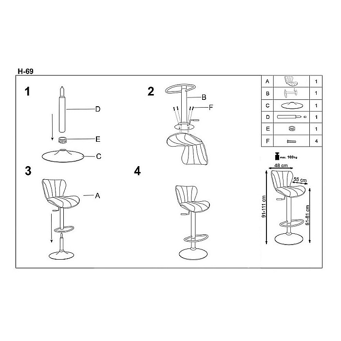 Scaun de bar HM H69, Piele ecologica, Inaltime ajustabila, Suport picioare, Cu spatar, Rotativ, 90 kg, Negru [5]