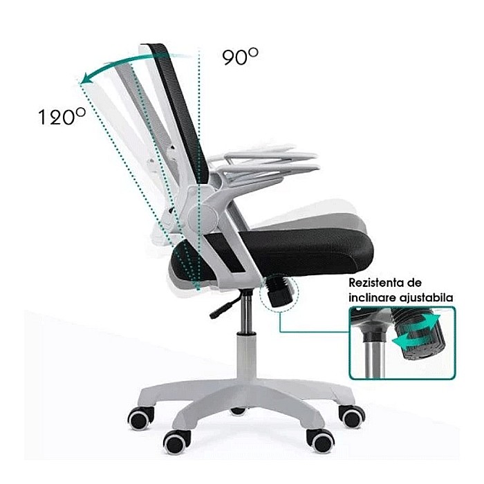 Scaun de birou ergonomic OFF 6261, mesh, cotiere rabatabile, inaltime reglabila, baza polipropilena, 80 kg [3]