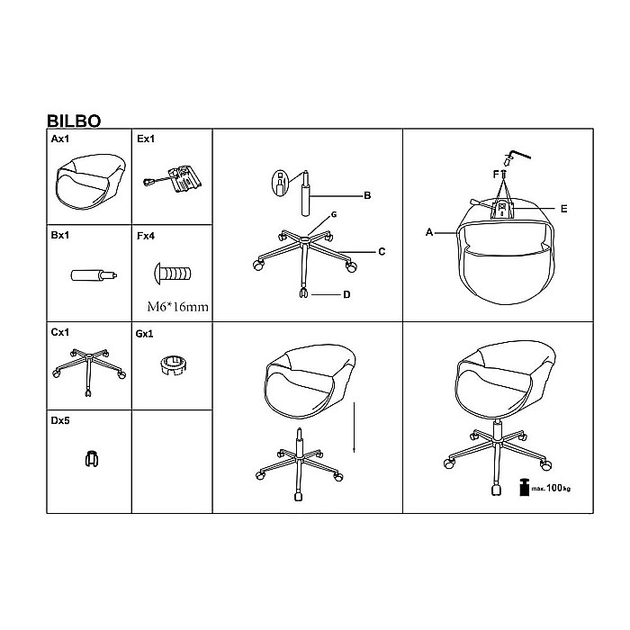 Scaun de birou HM Bilbo, ergonomic, cadru metalic, piele ecologica, placaj curbat,120 kg, negru [11]