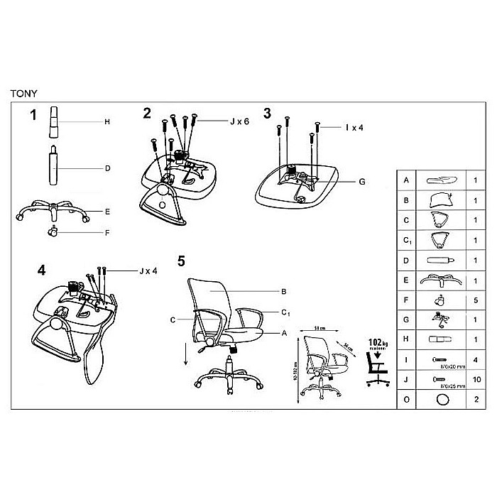 Scaun de birou HM Tony, Mesh, Ergonomic, Inaltime ajustabila, Roti pivotante, 102 Kg, Gri [4]