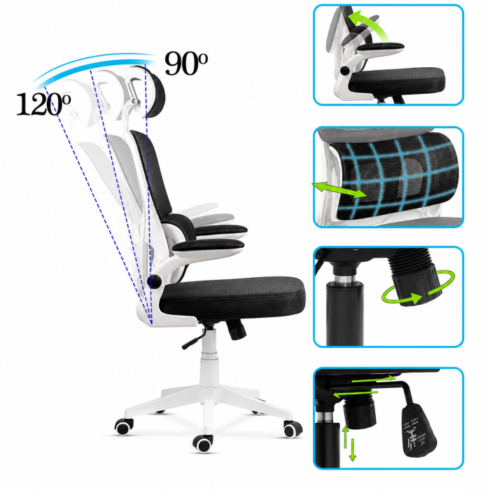 Scaun de birou OFF 432 cu mesh, ergonomic, suport lombar, brate rabatabile, 110 kg [6]