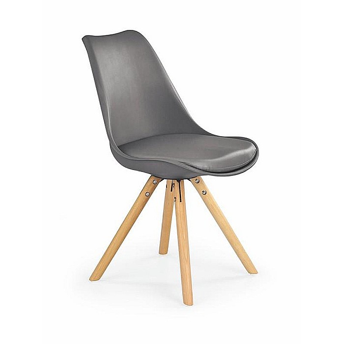 Scaun de bucatarie si living din polipropilena, HM K201, ergonomic, baza lemn masiv, tapiterie cu piele ecologica, 100 kg, Gri inchis [1]