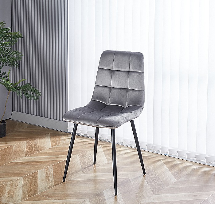 Scaun de living si bucatarie cu cadru metalic, AB37 ergonomic, catifea, 89x44x43 cm, 100 Kg, Gri [1]
