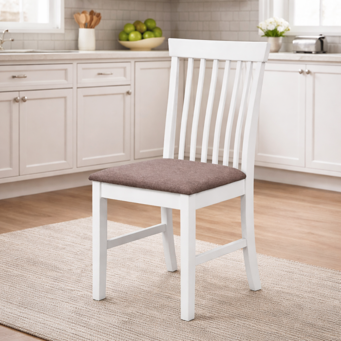 Scaun de living si bucatarie din lemn masiv Glendale, tapiterie stofa,100 kg, 93x49x41.5 cm, alb/maro [3]