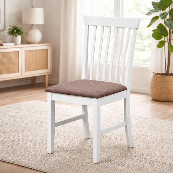 Scaun de living si bucatarie din lemn masiv Glendale, tapiterie stofa,100 kg, 93x49x41.5 cm, alb/maro [2]