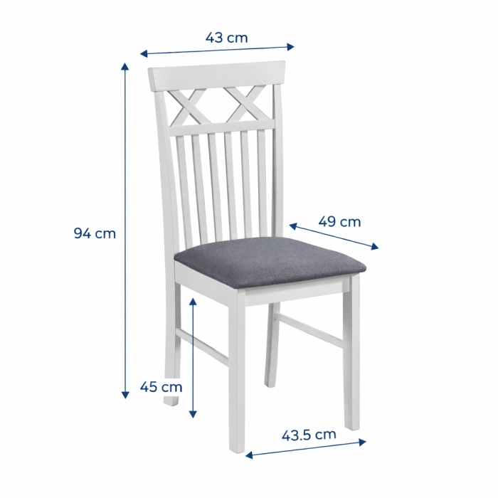 Scaun de living si bucatarie din lemn masiv Rebecca, tapiterie stofa,100 kg, 94x49x43.5 cm, alb/gri [5]