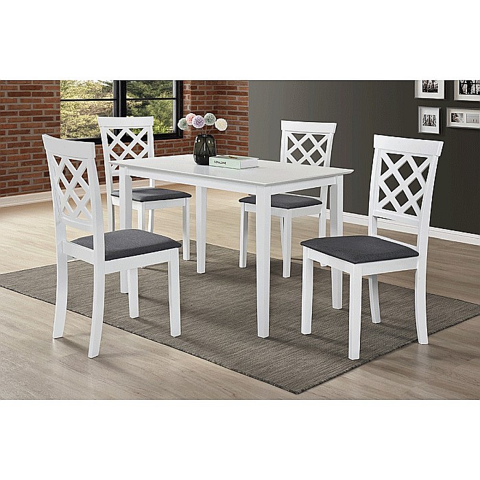 Scaun de living si bucatarie din lemn masiv Vienna, tapiterie stofa,100 kg, 94x49x40 cm, alb/gri [4]