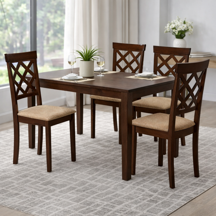 Scaun de living si bucatarie din lemn masiv Vienna, tapiterie stofa,100 kg, 94x49x40 cm, nuc/bej [4]