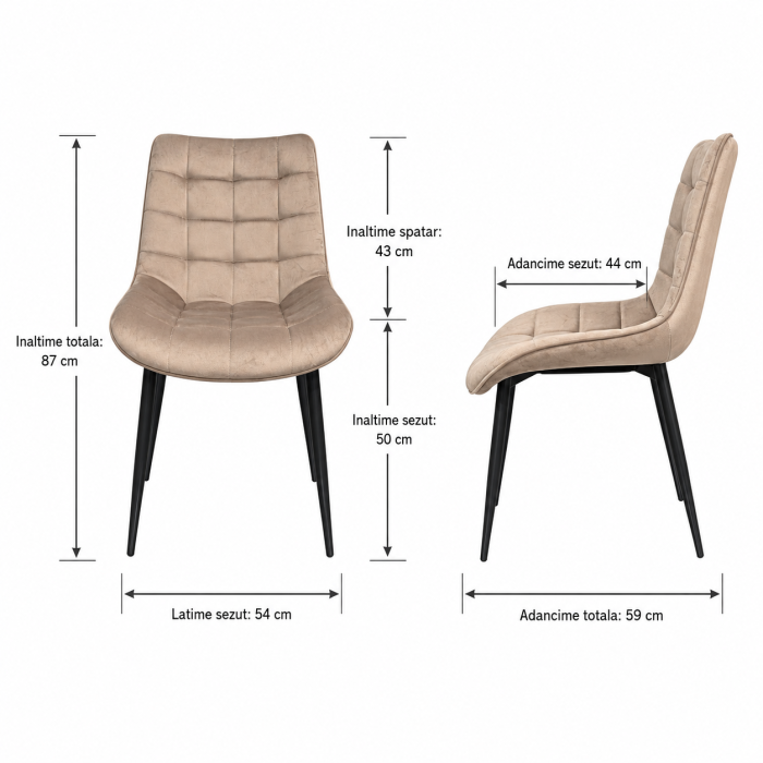 Scaun de living si bucatarie Gloria FDC 20, catifea, cadru metalic, 90 kg, 87x54x44 cm, bej [8]