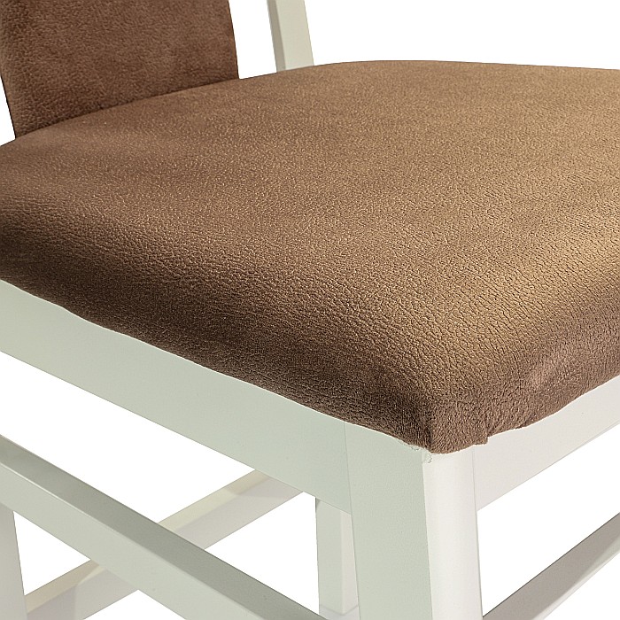 Scaun de living si bucatarie, SB Tim, din lemn masiv fag, tapiterie stofa, lacuit, 120 kg, 96x43x40 cm, Alb/Maro [5]