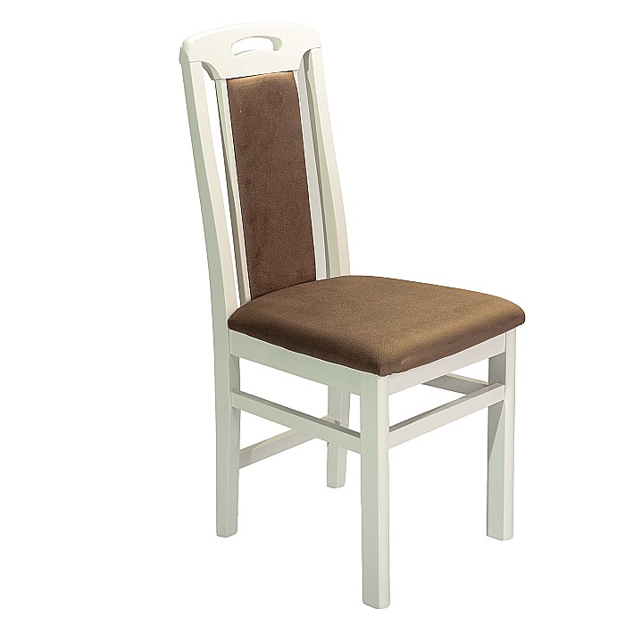 Scaun de living si bucatarie, SB Tim, din lemn masiv fag, tapiterie stofa, lacuit, 120 kg, 96x43x40 cm, Alb/Maro [2]