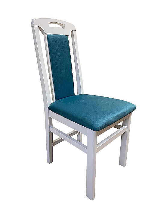 Scaun de living si bucatarie SB Tim, din lemn masiv fag, tapiterie stofa, lacuit, 120 kg, 96x43x40 cm, Alb/Turcoaz [2]