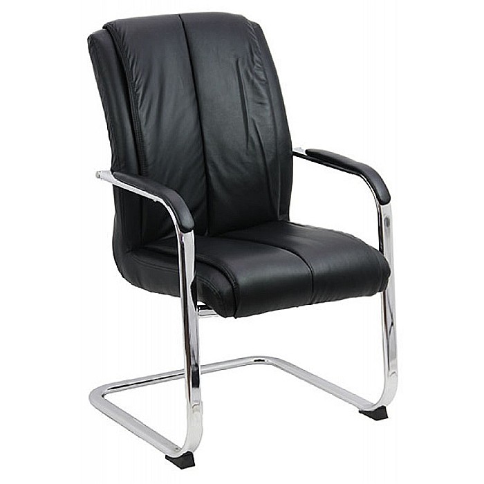 Scaun de vizitator tip sanie OFF 8117, piele ecologica, cromat, cu brate, 120 kg, negru [1]