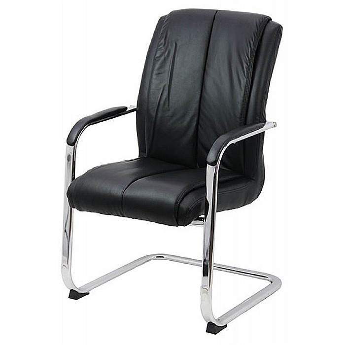Scaun de vizitator tip sanie OFF 8117, piele ecologica, cromat, cu brate, 120 kg, negru [2]