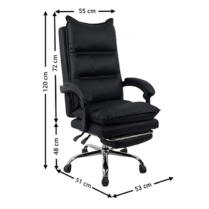 Scaun directorial AB041, piele ecologica, robust, cadru cromat, spatar rabatabil, suport picioare,120 kg, negru [8]