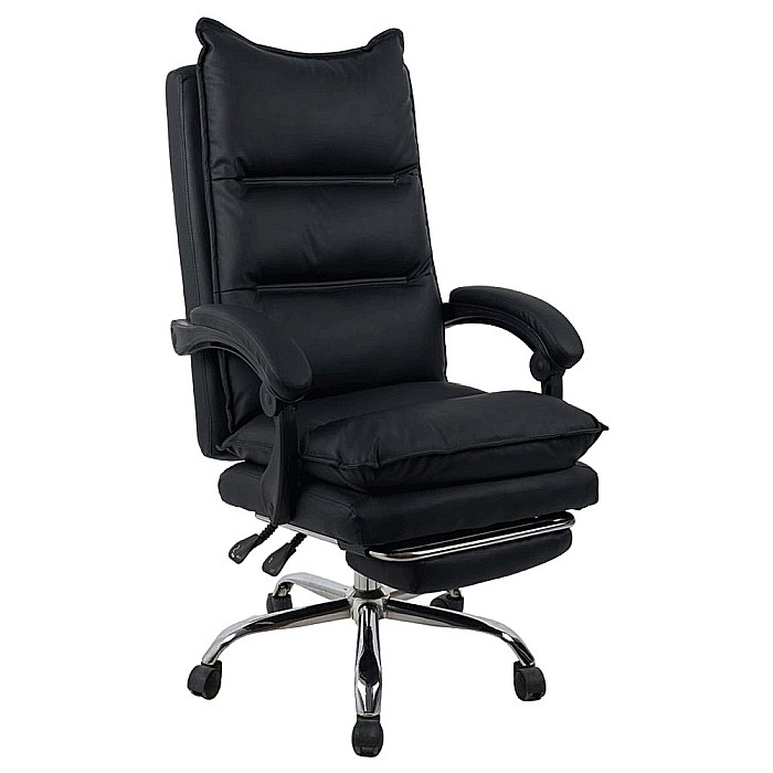 Scaun directorial AB041, piele ecologica, robust, cadru cromat, spatar rabatabil, suport picioare,120 kg, negru [2]