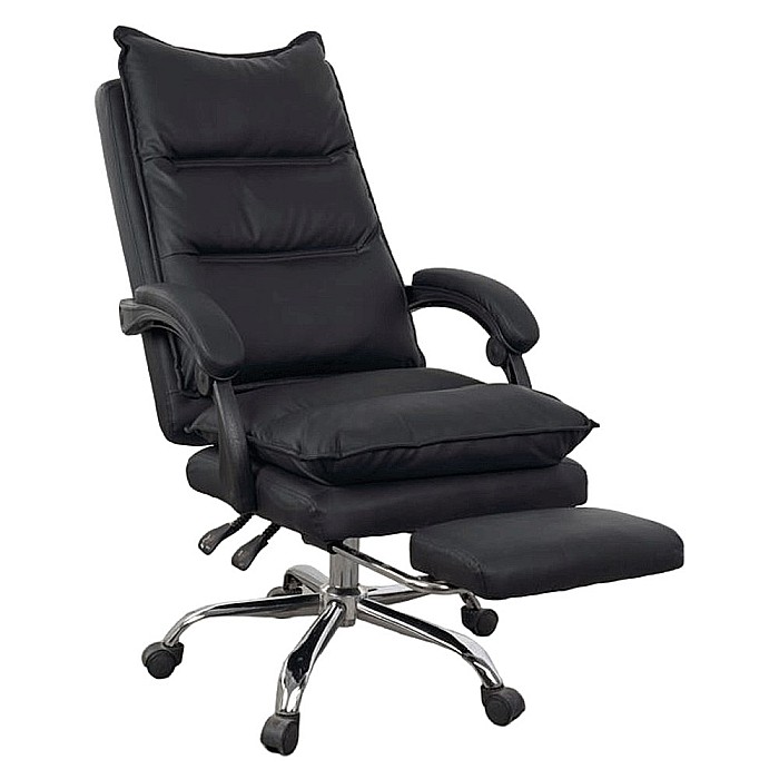 Scaun directorial AB041, piele ecologica, robust, cadru cromat, spatar rabatabil, suport picioare,120 kg, negru [5]