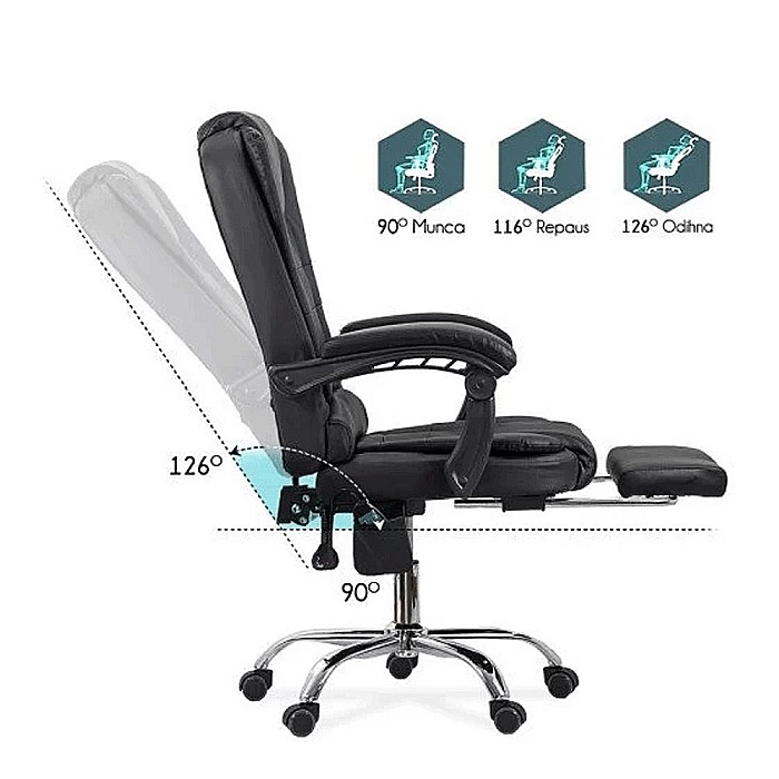 Scaun directorial cu functie de masaj OFF 418M, temporizator, 7 puncte, inaltime reglabila, cadru cromat, 120 kg, negru [4]