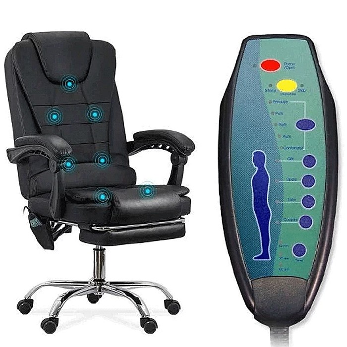 Scaun directorial cu functie de masaj OFF 418M, temporizator, 7 puncte, inaltime reglabila, cadru cromat, 120 kg, negru [3]