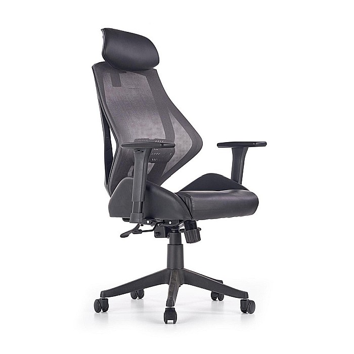 Scaun directorial cu suport lombar HM Hasel, mesh, ergonomic, mecanism multiblock, cotiere reglabile, tetiera integrata, 120 kg, negru/gri [1]
