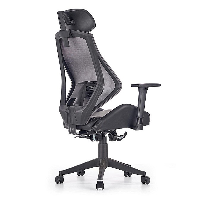 Scaun directorial cu suport lombar HM Hasel, mesh, ergonomic, mecanism multiblock, cotiere reglabile, tetiera integrata, 120 kg, negru/gri [4]
