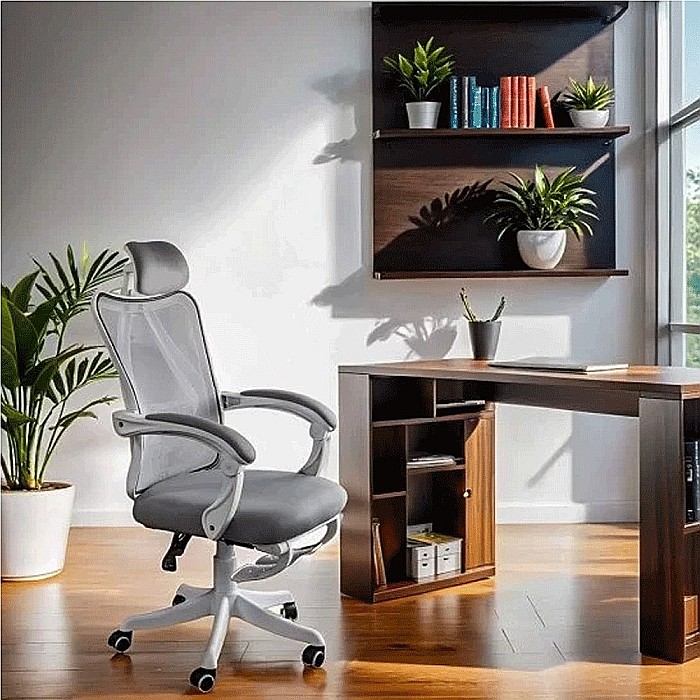 Scaun directorial cu suport lombar OFF 829, mesh, ergonomic, mecanism balans, tetiera integrata,120 kg, gri [6]