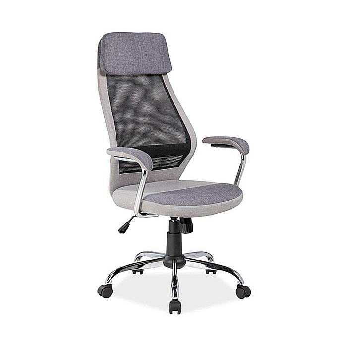 Scaun directorial cu suport lombar, SL Q336, tapiterie mesh si stofa, cadru cromat, tetiera incorporata, mecanism balans, 100 kg, gri [4]